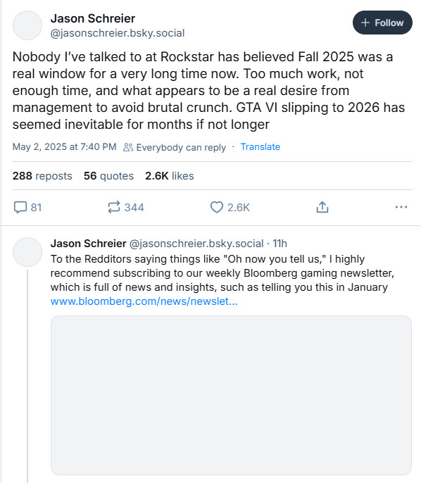 彭博社：R星员工早不相信《GTA6》能在今年发售