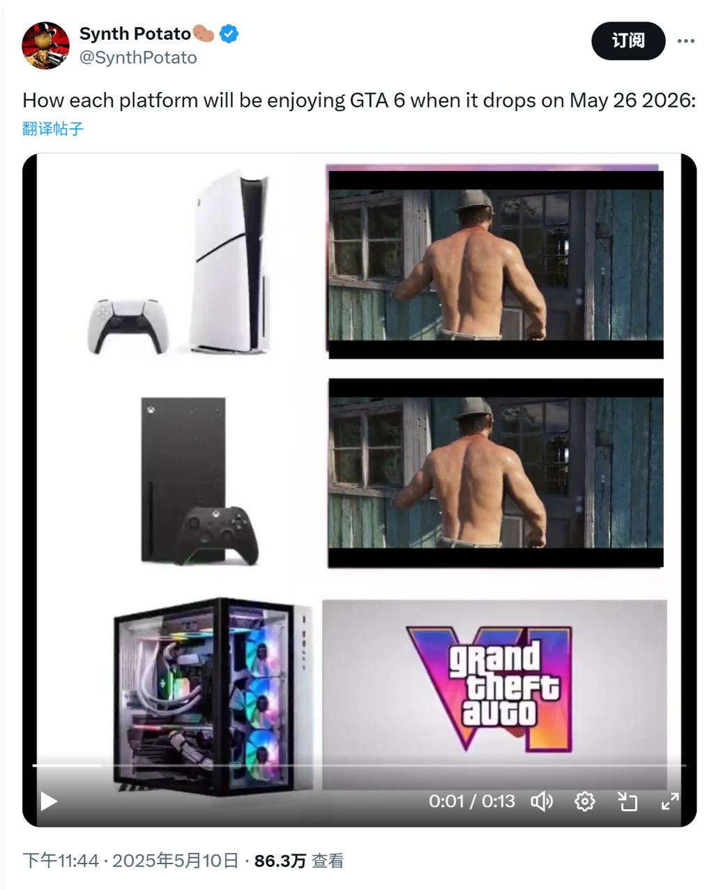 海外主机党嘲笑PC玩家：《GTA6》只配视频通关