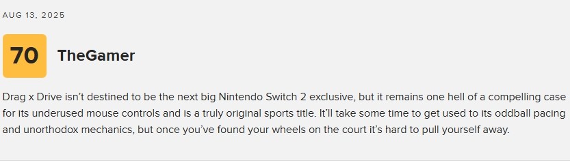 均分63！NS2“轮椅篮球”游戏《Drag x Drive》评分解禁