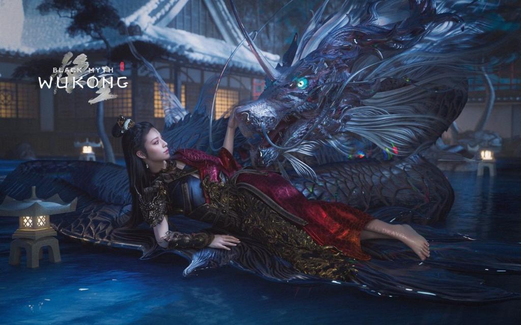 《黑神话：悟空》亢金星君3D模型图  与亢金龙嬉戏