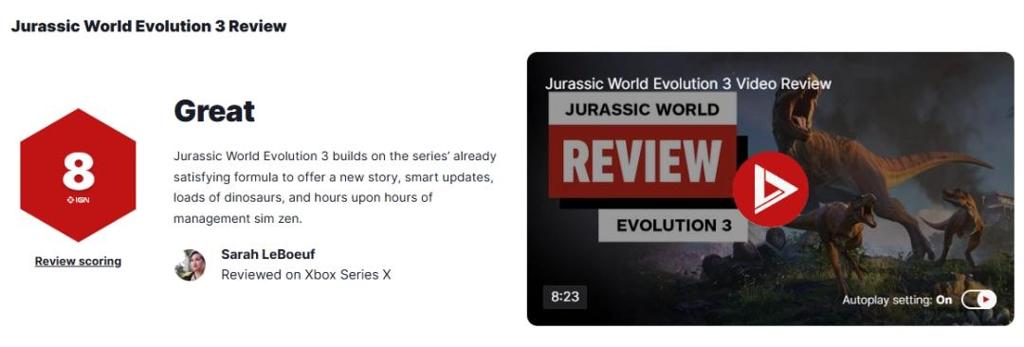 《侏罗纪世界：进化3》IGN8分：系列巅峰之作！