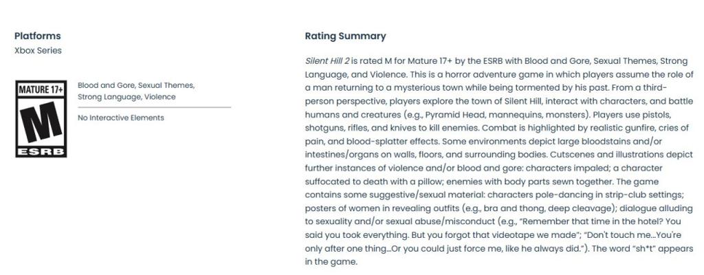 《寂静岭2：重制版》Xbox Series版已完成ESRB分级