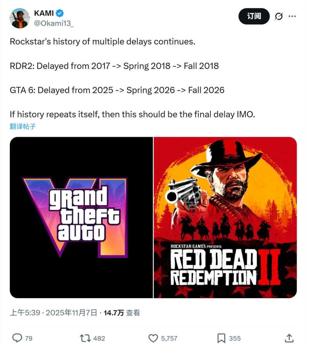 大表哥2也跳了两次 网友推测《GTA6》这是最后一次跳票