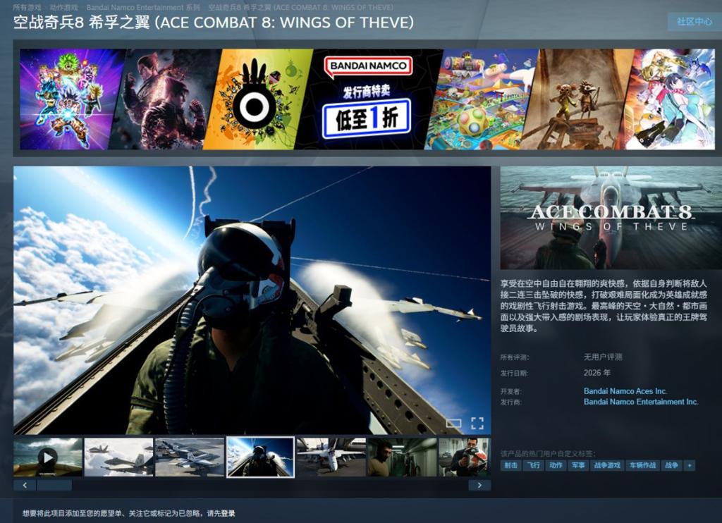《皇牌空战8》Steam商店页公开 虚幻5引擎开发