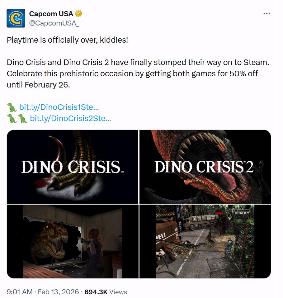 首发五折！卡普空《恐龙危机》1&2移植版突然登陆Steam