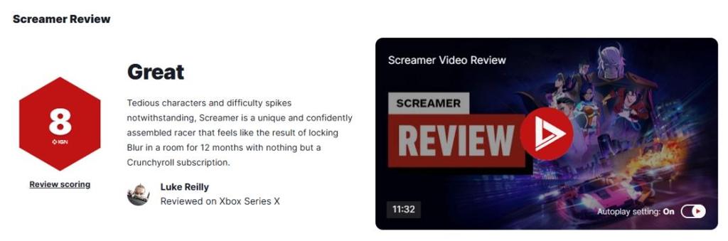 二次元赛车《Screamer》IGN8分好评！M站均分76