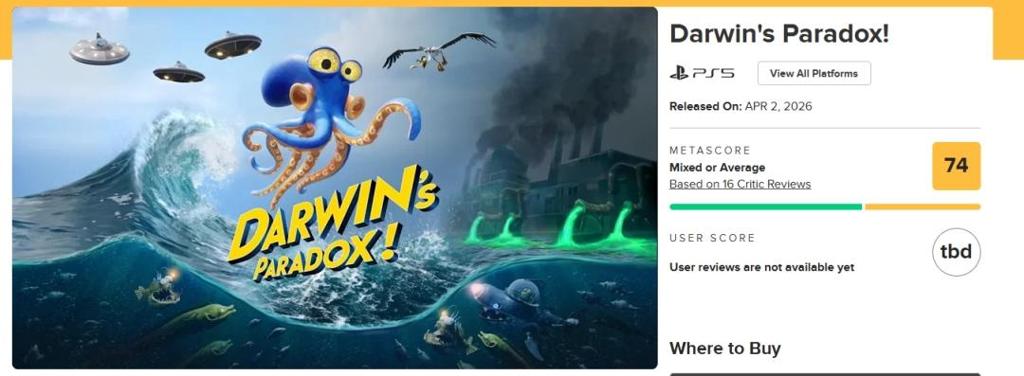 冒险游戏《达尔文悖论》媒体评分解禁！M站均分74