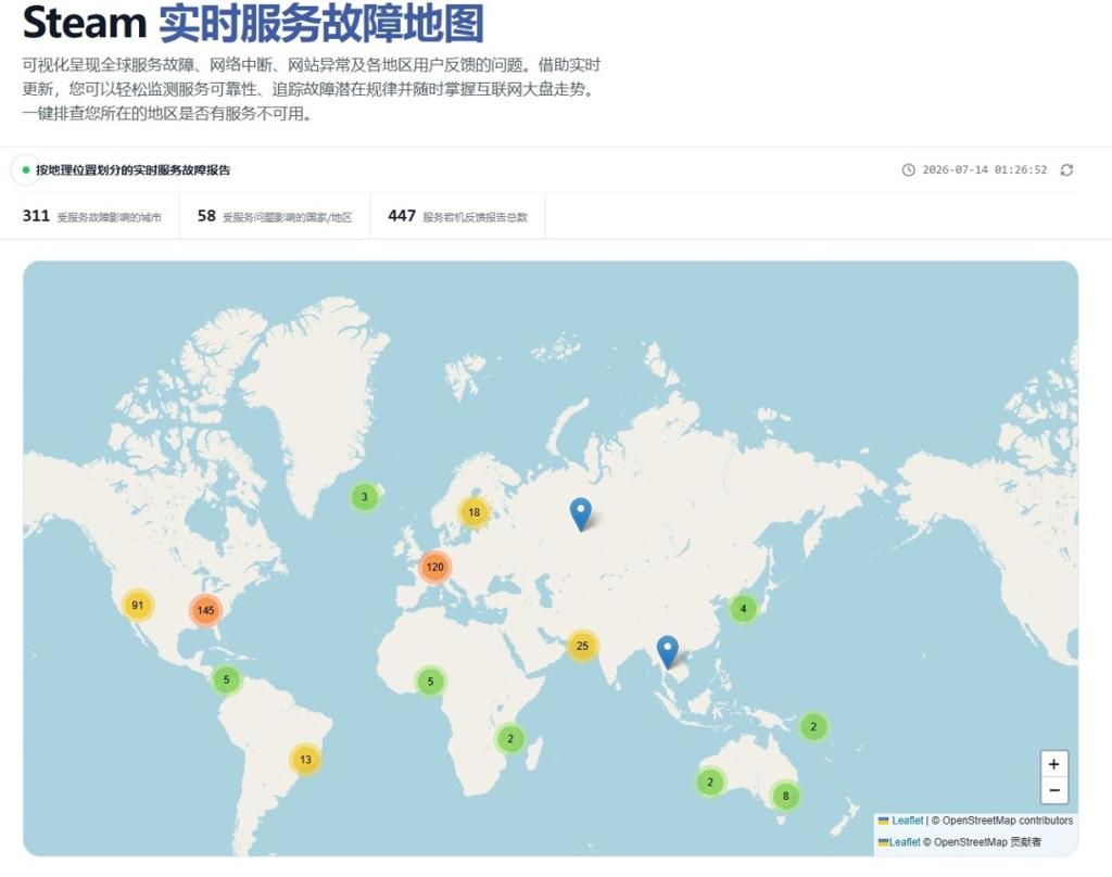 Steam经历短暂全球大范围宕机：数万玩家无法登录