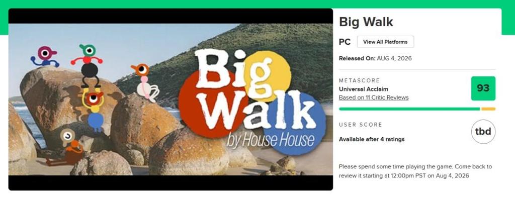 《捣蛋鹅》团队新作《Big Walk》M站均分93！好评如潮